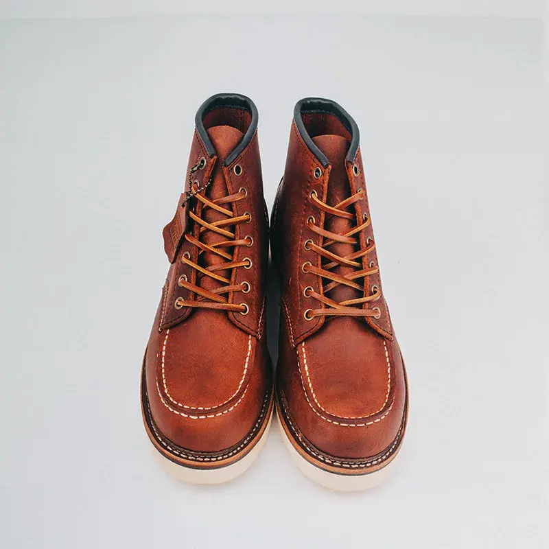 New 1907 Autumn Winter Vintage Green Men Casual Cow Leather Shoes Handmade Goodyear-Welted Dress Ankle Boots Motorcycle Boots