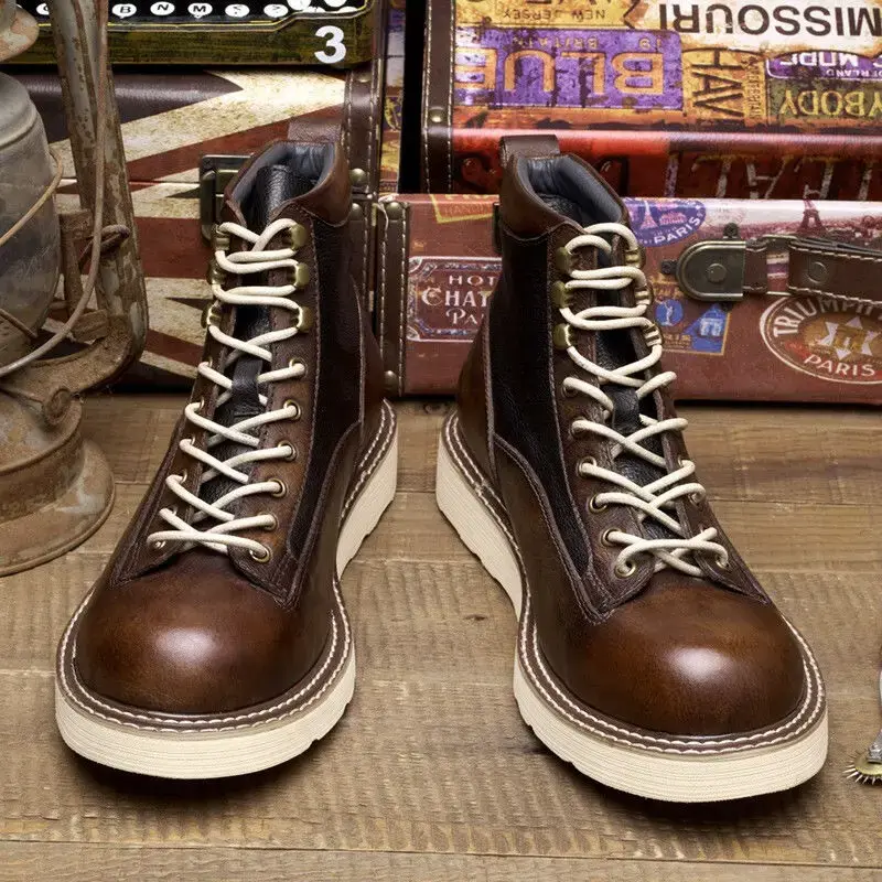 High Quality Handmade Autumn Winter Shoes Vintage Cow Leather Designer Lace-up Round Toe Mens Ankle Boots Desert Motorcycle Boot