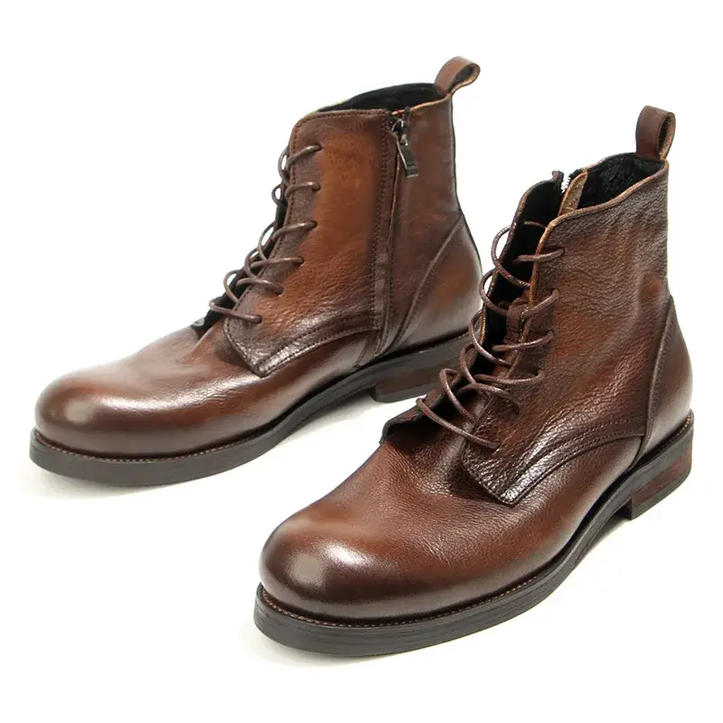 British Fashion Vintage High Quality Handmade Men Real Leather Shoes Dress Business Ankle Boots Tooling Desert Boots Motorcycle