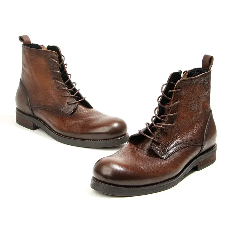 British Fashion Vintage High Quality Handmade Men Real Leather Shoes Dress Business Ankle Boots Tooling Desert Boots Motorcycle