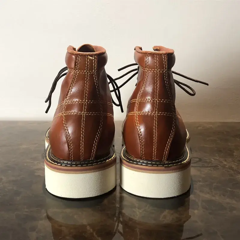 Men Autumn Winter Casual Shoes Round Toe Genuine Cow Leather Work Boots Vintage British Military Motorcycle Boots Platform Boots