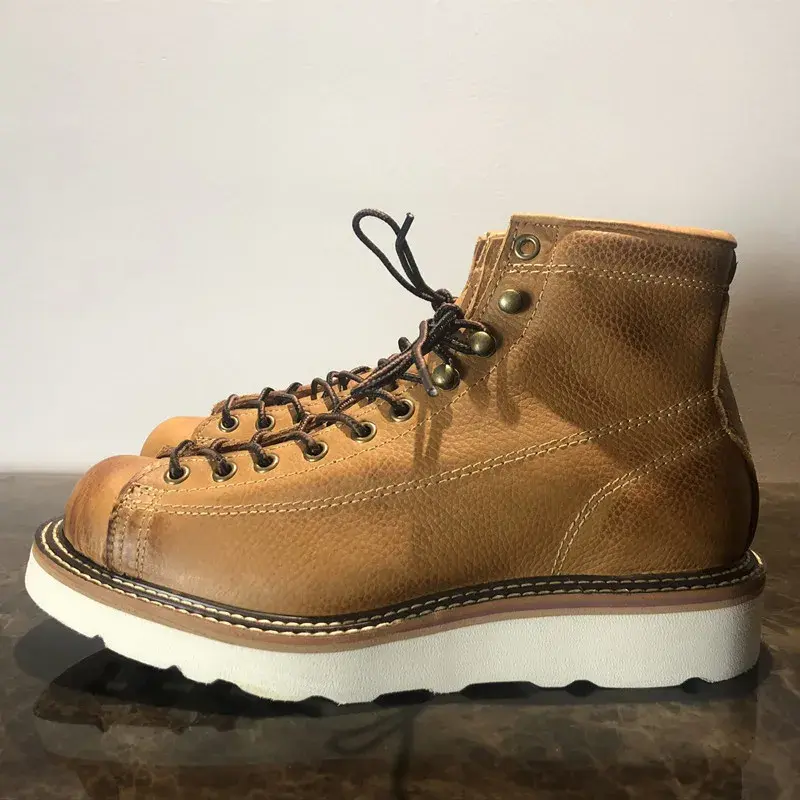 Men Autumn Winter Casual Shoes Round Toe Genuine Cow Leather Work Boots Vintage British Military Motorcycle Boots Platform Boots
