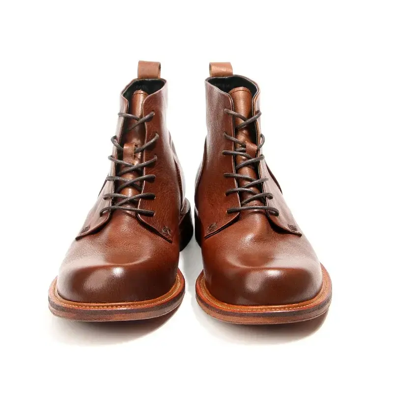 Handmade Vintage British Top Quality Men Shoes Ankle Boots Autumn Winter Outdoor Work Motorcycle Boots Real Cow Leather Japanese