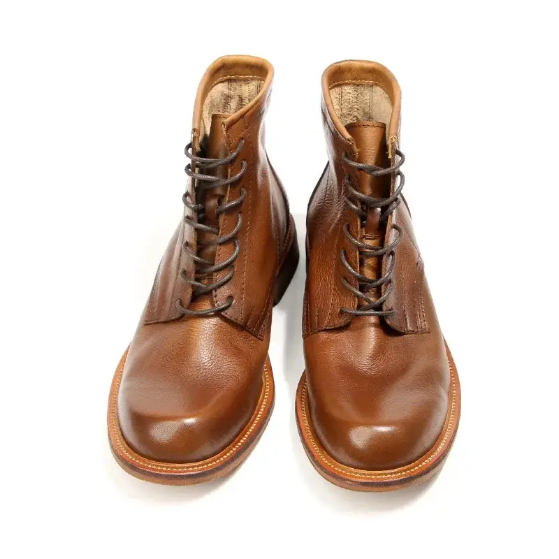 New Handmade Autumn Winter Vintage Men Ankle Boots Classic High Quality Cow Leather Shoes Outdoor Motorcycle Boots Platform Boot