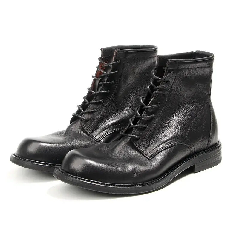 New Handmade Autumn Winter Vintage Men Ankle Boots Classic High Quality Cow Leather Shoes Outdoor Motorcycle Boots Platform Boot