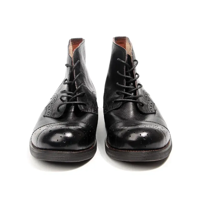 Real Cow Leather Shoes Vintage British Handmade Men Ankle Brogue Boots Business Work Autumn Winter Desert Boots Platform Boots