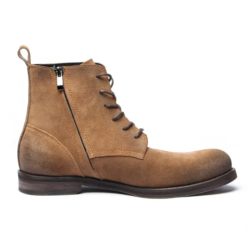 Top Quality Cow Suede Men Leather Boots Handmade Vintage British Zipper Tooling Shoes Outdoor Work Motorcycle Desert Boots Dress