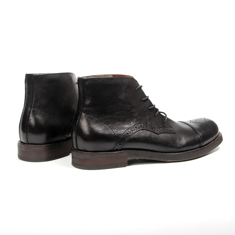 Real Cow Leather Shoes Vintage British Handmade Men Ankle Brogue Boots Business Work Autumn Winter Desert Boots Platform Boots