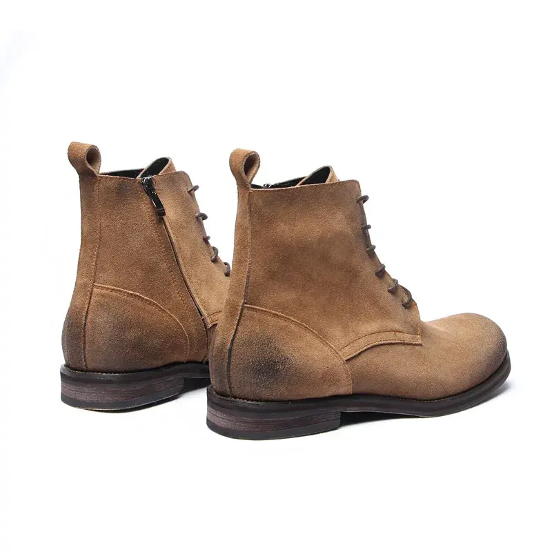 Top Quality Cow Suede Men Leather Boots Handmade Vintage British Zipper Tooling Shoes Outdoor Work Motorcycle Desert Boots Dress