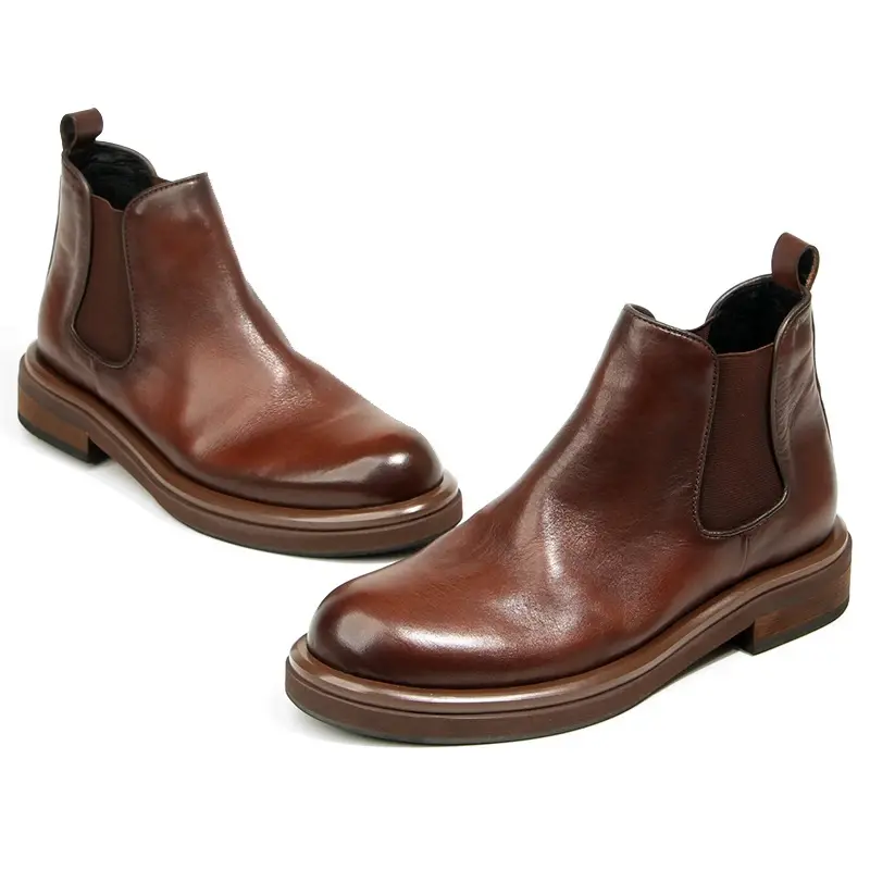 New Handmade Men Real Cow Leather Shoes Men Ankle Boots Autumn Winter Luxury Vintage British Tooling Chlesea Boots Platform Boot