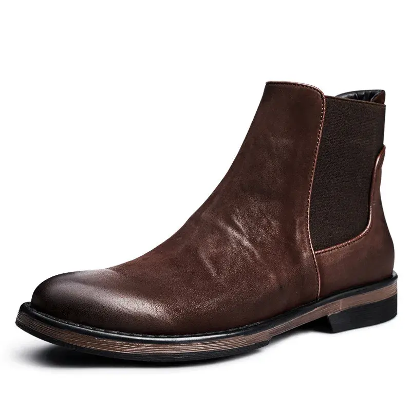 New Fashion Vintage British Men Casual Shoes Handmade Cow Leather Autumn Winter Tooling Ankle Boots Slip-On Wedding Chelsea Boot