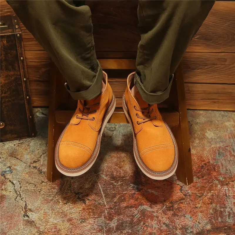 New Handmade Vintage British High Quality Men Cow Suede Leather Shoes Outdoor Tooling Ankle Boots Desert Boots Spring Autumn