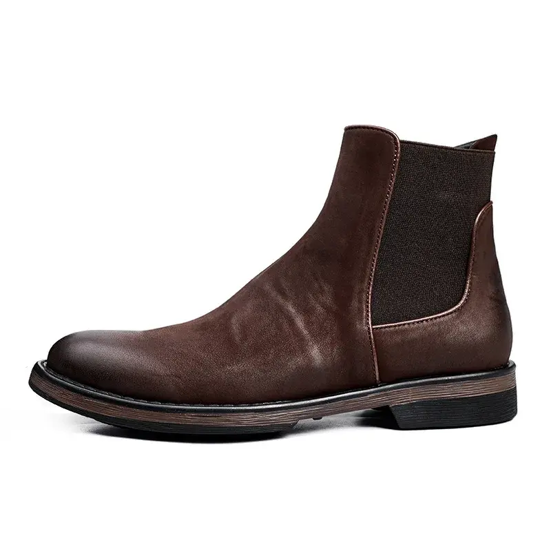 New Fashion Vintage British Men Casual Shoes Handmade Cow Leather Autumn Winter Tooling Ankle Boots Slip-On Wedding Chelsea Boot