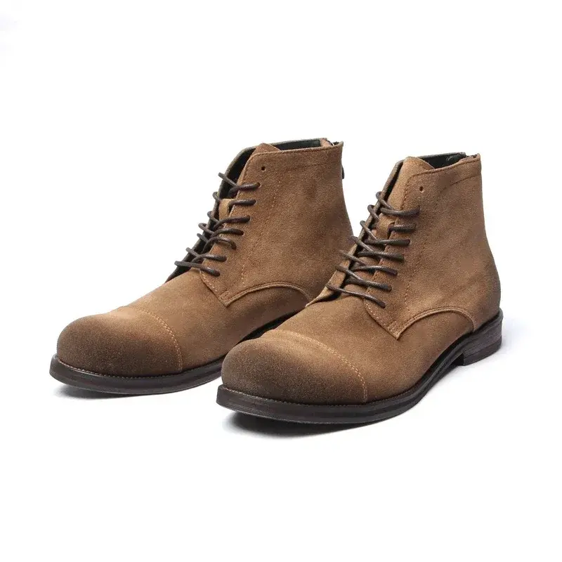 New Suede Cow Leather Vintage Men Boots High Quality Casual Shoes Lace-up Outdoor Tooling Desert Boots Platform Motorcycle Boots