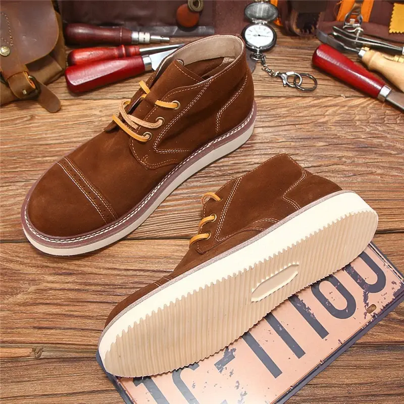 New Handmade Vintage British High Quality Men Cow Suede Leather Shoes Outdoor Tooling Ankle Boots Desert Boots Spring Autumn