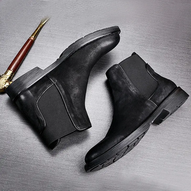 New Fashion Vintage British Men Casual Shoes Handmade Cow Leather Autumn Winter Tooling Ankle Boots Slip-On Wedding Chelsea Boot