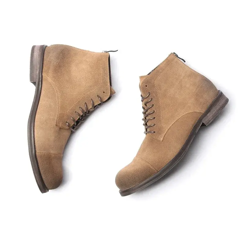 New Suede Cow Leather Vintage Men Boots High Quality Casual Shoes Lace-up Outdoor Tooling Desert Boots Platform Motorcycle Boots