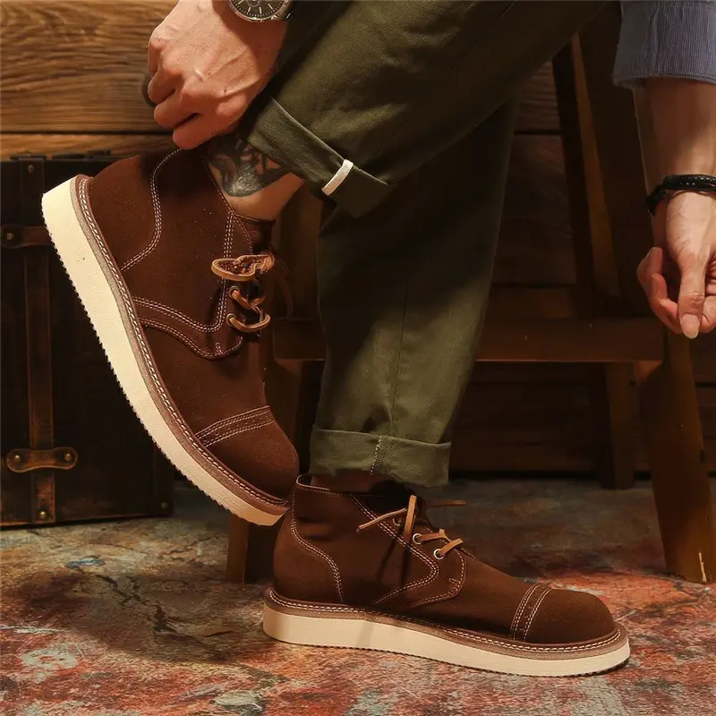 New Handmade Vintage British High Quality Men Cow Suede Leather Shoes Outdoor Tooling Ankle Boots Desert Boots Spring Autumn