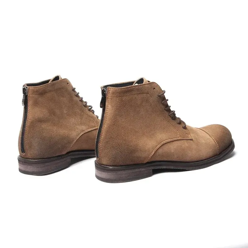 New Suede Cow Leather Vintage Men Boots High Quality Casual Shoes Lace-up Outdoor Tooling Desert Boots Platform Motorcycle Boots
