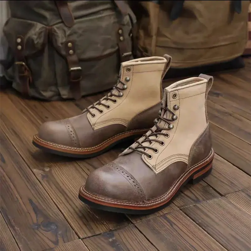 New Vintage British Handmade Men Ankle Boots Autumn Winter Cow Leather Shoes Outdoor Work Tooling Motorcycle Boots Luxury Shoes