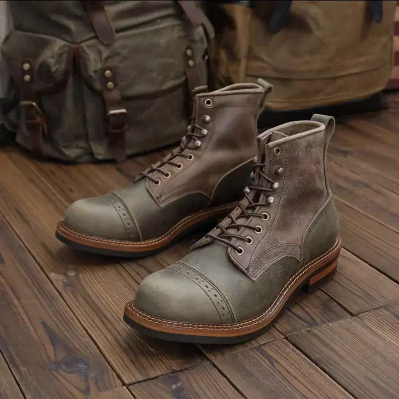 New Vintage British Handmade Men Ankle Boots Autumn Winter Cow Leather Shoes Outdoor Work Tooling Motorcycle Boots Luxury Shoes