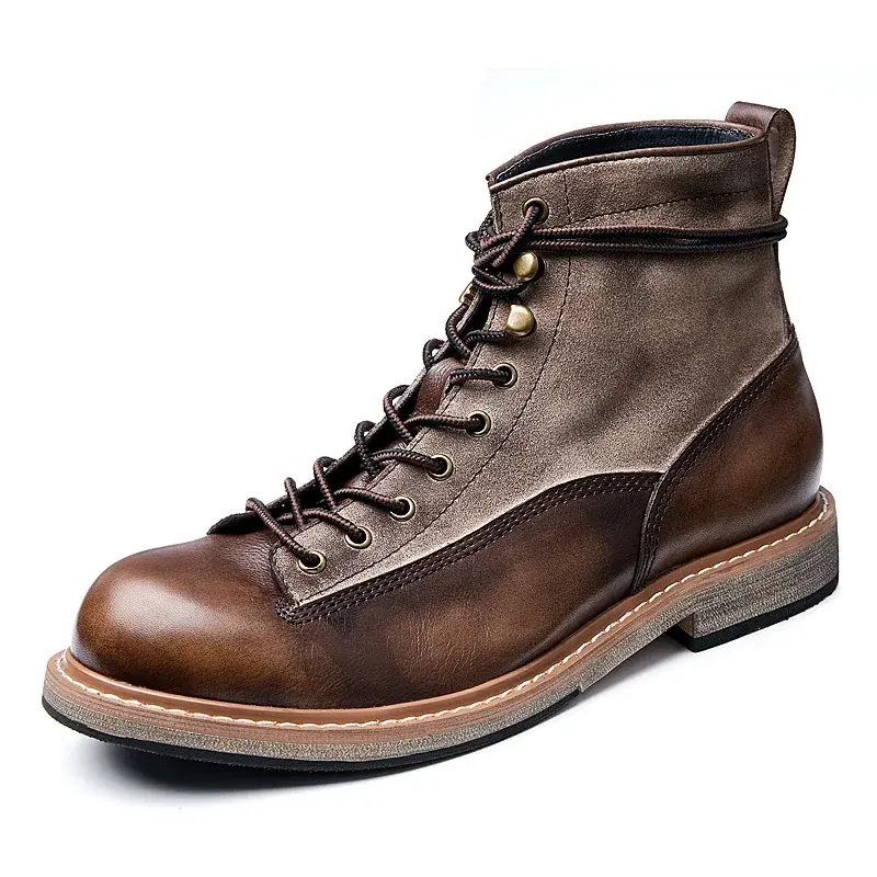 Vintage British Handmade Men Casual Real Leather Shoes High Quality Ankle Boots Tooling Work Desert Round Toe Motorcycle Boots