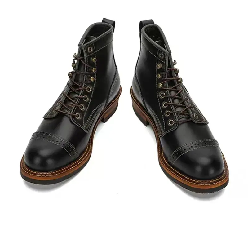 New Vintage British Handmade Men Ankle Boots Autumn Winter Cow Leather Shoes Outdoor Work Tooling Motorcycle Boots Luxury Shoes