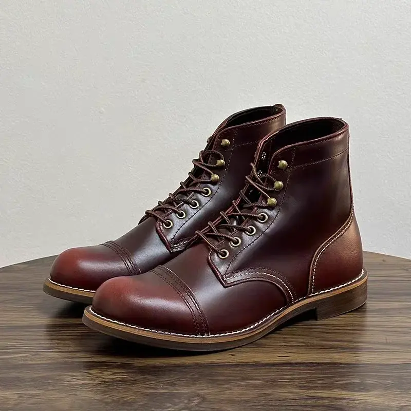 Handmade High Quality Autumn Winter Men Platform Casual Shoes Vintage British Tooling Ankle Boots Outdoor Wing Motorcycle Boots