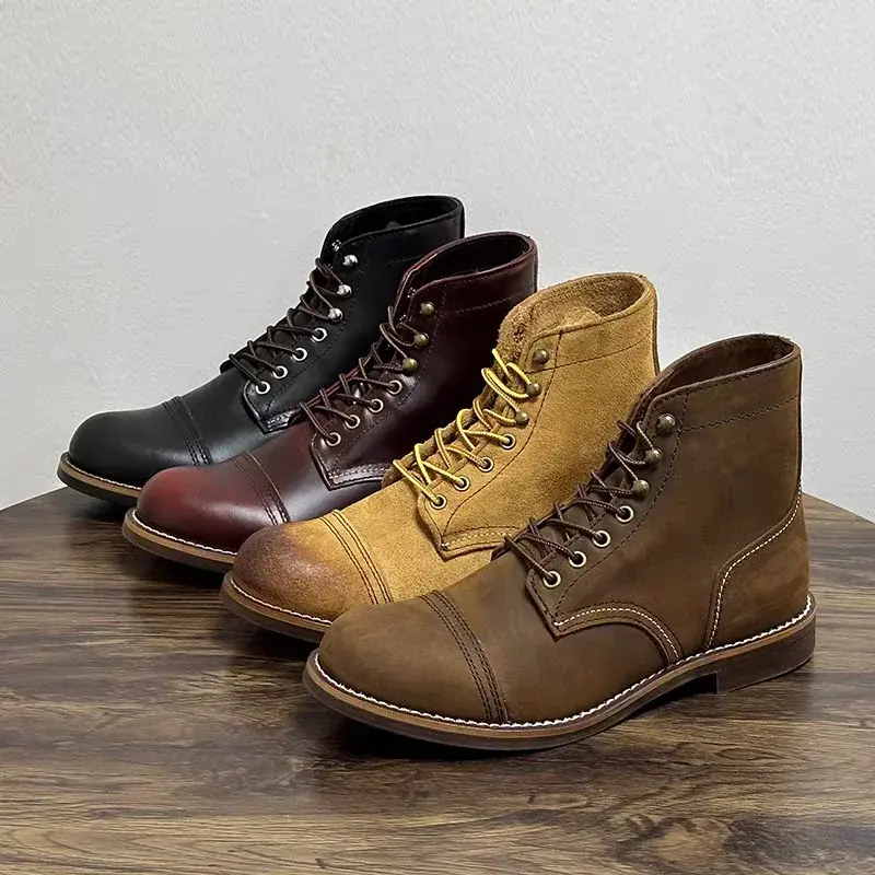 Handmade High Quality Autumn Winter Men Platform Casual Shoes Vintage British Tooling Ankle Boots Outdoor Wing Motorcycle Boots