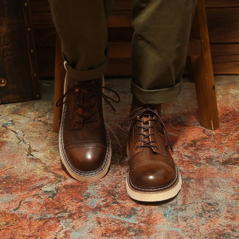 New Spring Fashion Vintage British Casual Real Leather Shoes Handmade Ankle Boots Outdoor Business Desert Motorcycle Boots