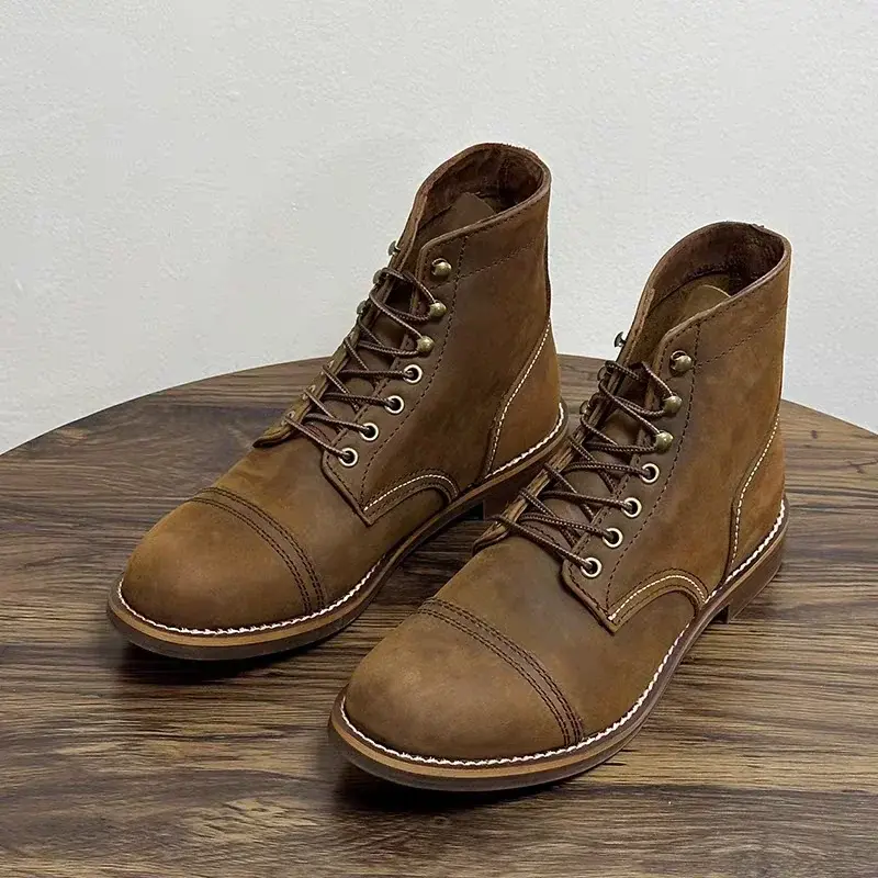 Handmade High Quality Autumn Winter Men Platform Casual Shoes Vintage British Tooling Ankle Boots Outdoor Wing Motorcycle Boots