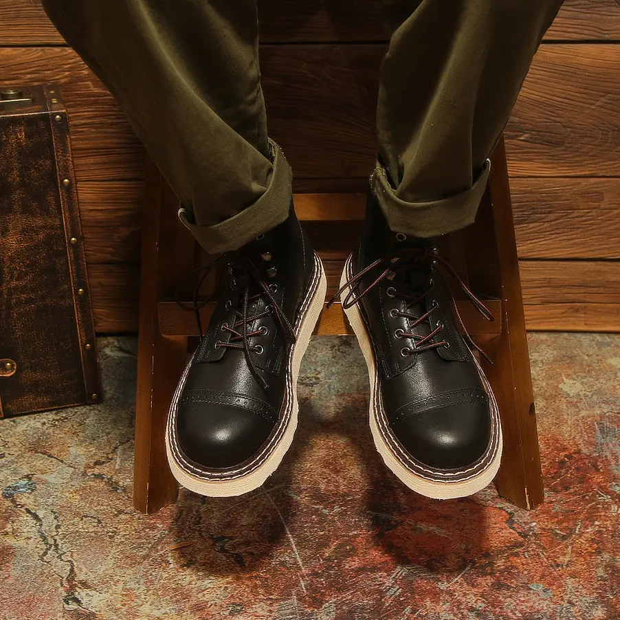 New Spring Fashion Vintage British Casual Real Leather Shoes Handmade Ankle Boots Outdoor Business Desert Motorcycle Boots