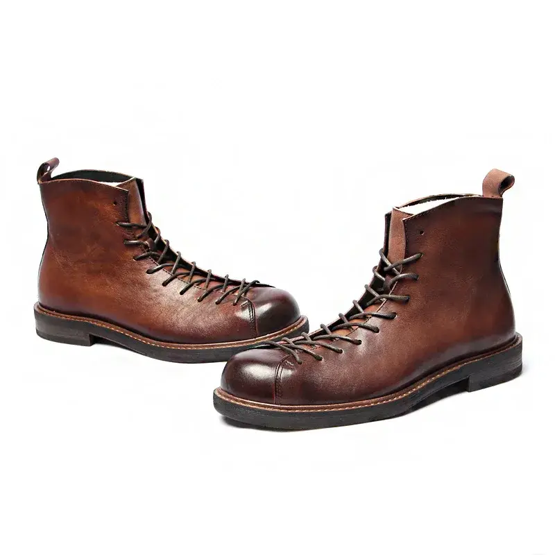 Handmade Autumn Winter Luxury British Men Ankle Boots Top Quality Wings Cow Leather Shoes Tooling Outdoor Desert Motorcycle Boot