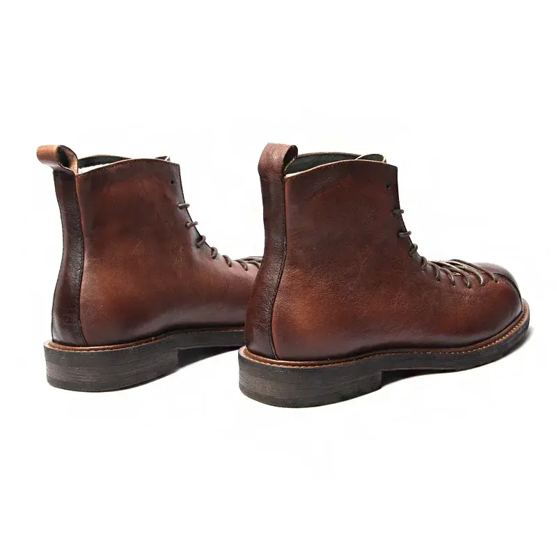 Handmade Autumn Winter Luxury British Men Ankle Boots Top Quality Wings Cow Leather Shoes Tooling Outdoor Desert Motorcycle Boot