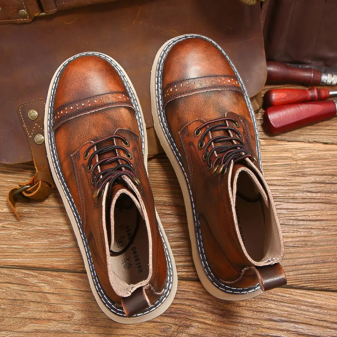 New Spring Fashion Vintage British Casual Real Leather Shoes Handmade Ankle Boots Outdoor Business Desert Motorcycle Boots