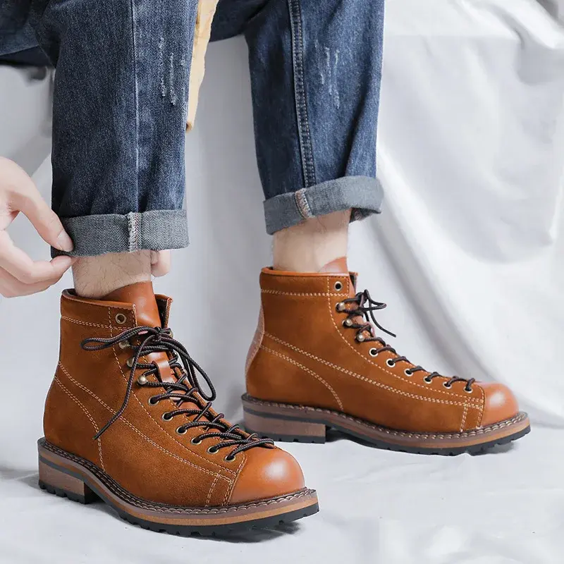 Men Ankle Boots Handmade Vintage British Dress Leather Shoes Autumn Winter Tooling Desert Boots Outdoor Work Motorcycle Boots