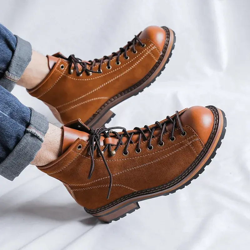 Men Ankle Boots Handmade Vintage British Dress Leather Shoes Autumn Winter Tooling Desert Boots Outdoor Work Motorcycle Boots
