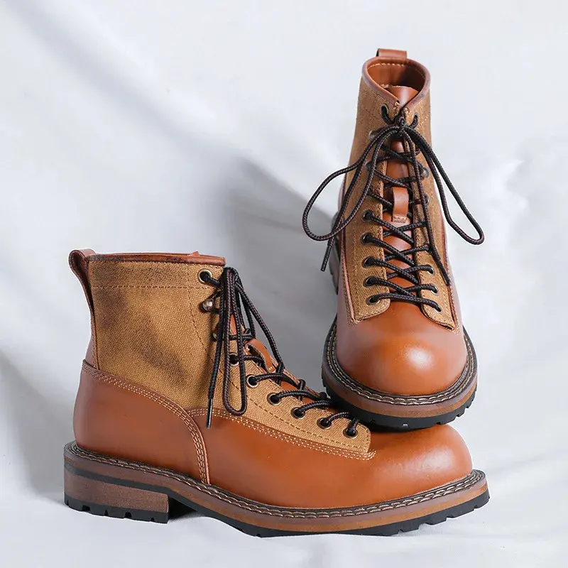 New British Men Autumn Winter Ankle Boots Handmade Dress Leather Shoes Outdoor Tooling Motorcycle Boots Safety Shoes Lace-up