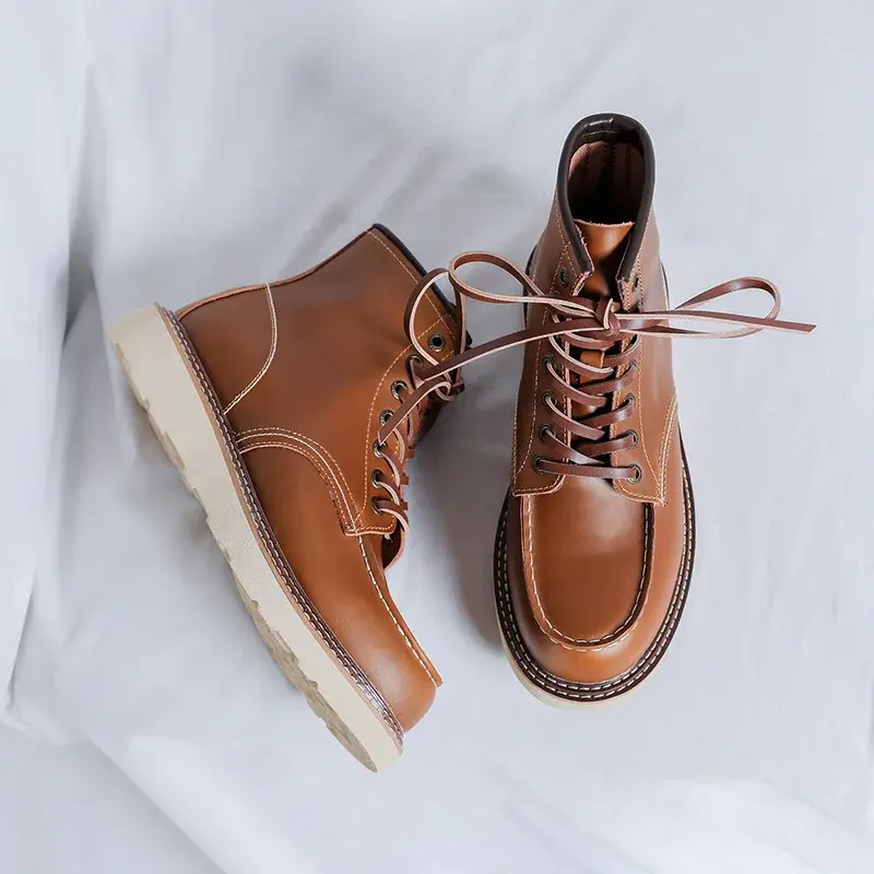 New Handmade Spring Autumn Vintage Men Ankle Boots Dress Leather Shoes British Outdoor Work Tooling Boots Desert Motorcycle Boot