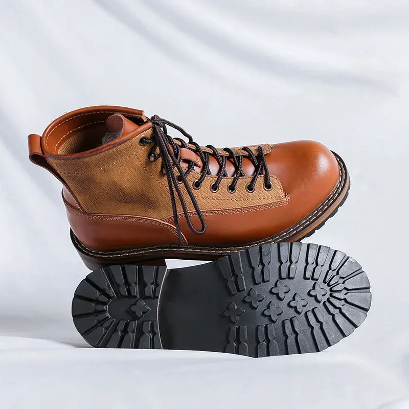 New British Men Autumn Winter Ankle Boots Handmade Dress Leather Shoes Outdoor Tooling Motorcycle Boots Safety Shoes Lace-up