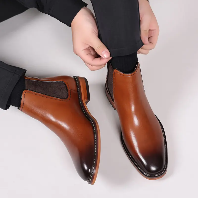 High Quality Handmade Men Business Cow Leather Shoes Vintage British Autumn Winter Tooling Ankle Boots Military Boots Chelsea