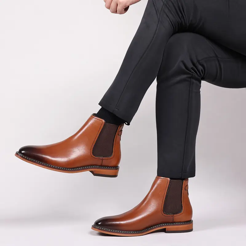 High Quality Handmade Men Business Cow Leather Shoes Vintage British Autumn Winter Tooling Ankle Boots Military Boots Chelsea