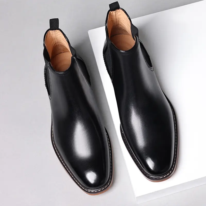 High Quality Handmade Men Business Cow Leather Shoes Vintage British Autumn Winter Tooling Ankle Boots Military Boots Chelsea