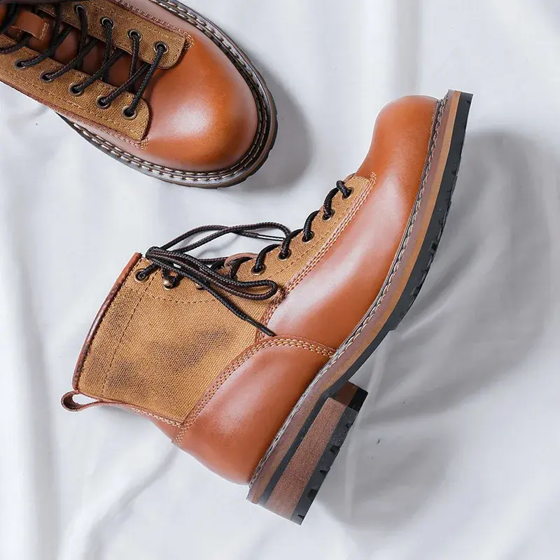 New British Men Autumn Winter Ankle Boots Handmade Dress Leather Shoes Outdoor Tooling Motorcycle Boots Safety Shoes Lace-up