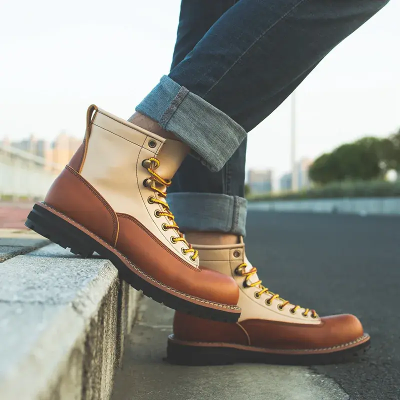 Handmade Autumn Winter Vintage Men Casual Shoes Real Cow Leather Tooling Ankle Boots British Outdoor Work Desert Motorcycle Boot