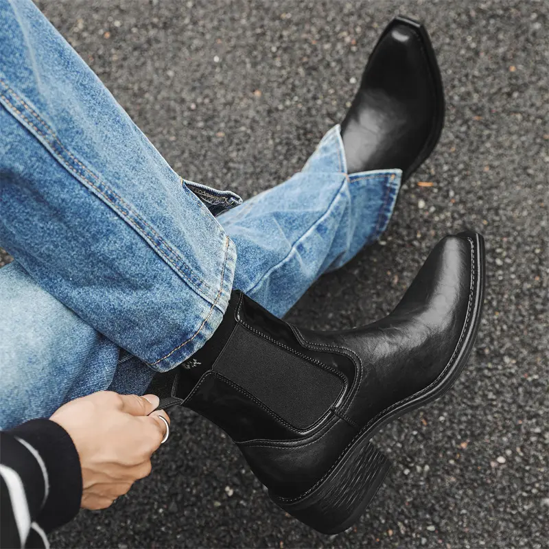 Men Luxury Casual Leather Shoes Autumn Winter Black British Platform Boots Ankle Boots Business Outdoor Work Chelsea Boots