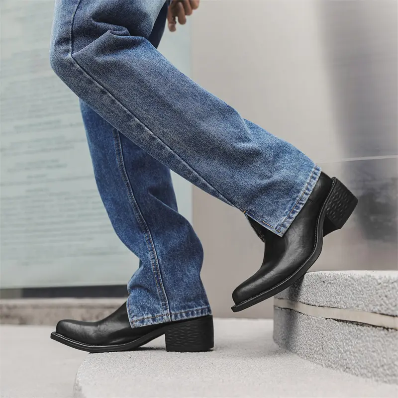 Men Luxury Casual Leather Shoes Autumn Winter Black British Platform Boots Ankle Boots Business Outdoor Work Chelsea Boots