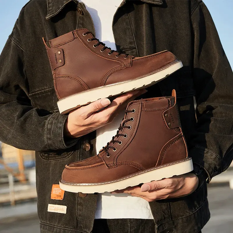 New British Vintage 875 Tooling Men Boots Handmade Real Cow Leather Shoes Outdoor Work Ankle Boots Desert Motorcycle Boots Wings