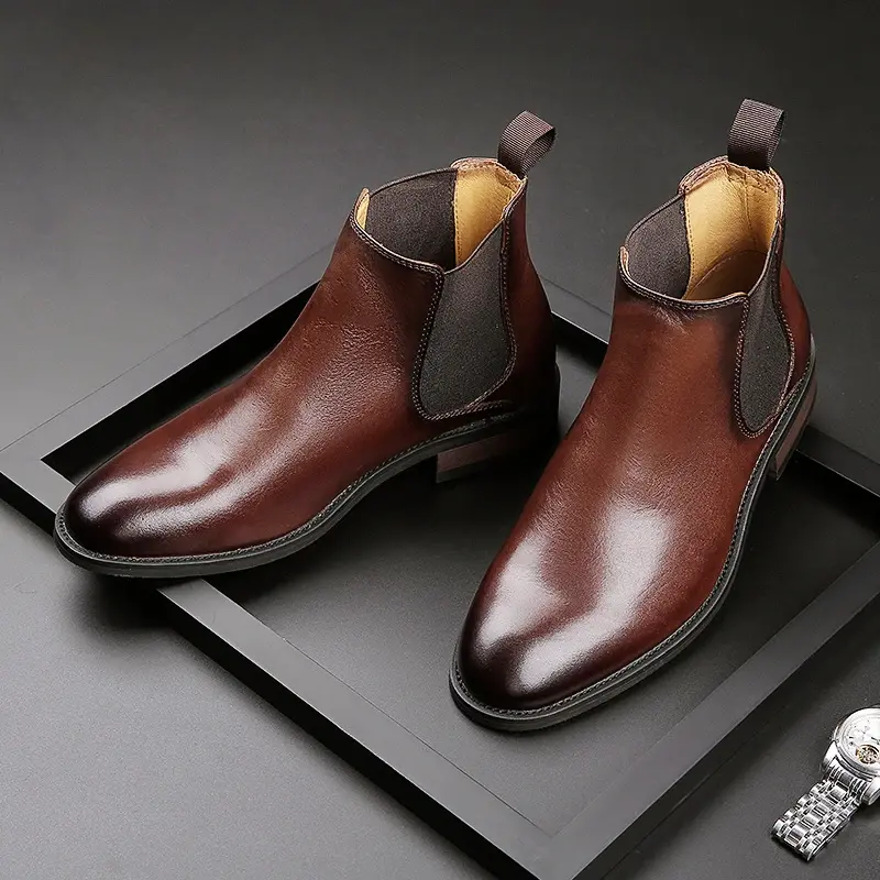 New Autumn Winter Casual Real Cow Leather Men Shoes Handmade Vintage British Tooling Ankle Boots Business Work Chelsea Boots