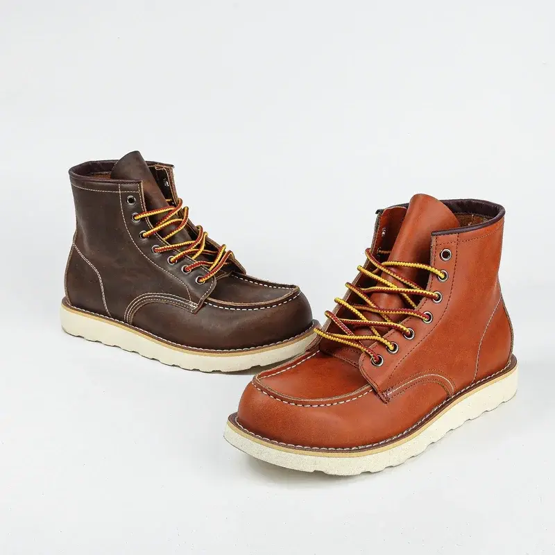 New Spring Autumn Handmade Men Casual Shoes Cow Leather Vintage British Ankle Boots Wings Tooling Lace-Up Desert Motorcycle Boot